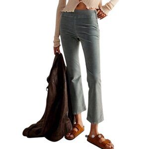 Free People IN MY FEELINGS VELVET CROP SLIM FLARE PANTS olive green S retro boho
